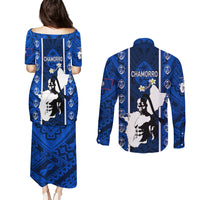 Guam Chamorro Warrior Couples Matching Puletasi Dress and Long Sleeve Button Shirts Traditional Tribal Patterns - Wonder Print Shop