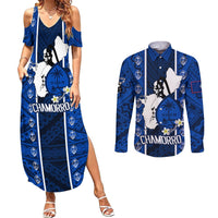 Guam Chamorro Warrior Couples Matching Summer Maxi Dress and Long Sleeve Button Shirts Traditional Tribal Patterns - Wonder Print Shop