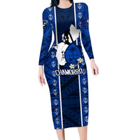 Guam Chamorro Warrior Family Matching Long Sleeve Bodycon Dress and Hawaiian Shirt Traditional Tribal Patterns - Wonder Print Shop
