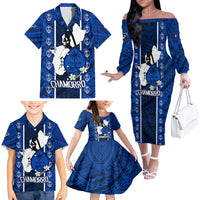 Guam Chamorro Warrior Family Matching Off Shoulder Long Sleeve Dress and Hawaiian Shirt Traditional Tribal Patterns - Wonder Print Shop