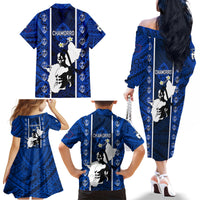 Guam Chamorro Warrior Family Matching Off Shoulder Long Sleeve Dress and Hawaiian Shirt Traditional Tribal Patterns - Wonder Print Shop