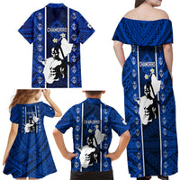 Guam Chamorro Warrior Family Matching Off Shoulder Maxi Dress and Hawaiian Shirt Traditional Tribal Patterns - Wonder Print Shop