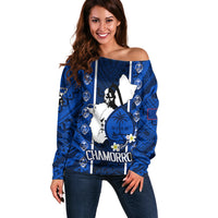 Guam Chamorro Warrior Off Shoulder Sweater Traditional Tribal Patterns - Wonder Print Shop