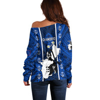 Guam Chamorro Warrior Off Shoulder Sweater Traditional Tribal Patterns - Wonder Print Shop