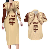 Fiji Bula Couples Matching Long Sleeve Bodycon Dress and Hawaiian Shirt Tapa Pattern Design - Wonder Print Shop