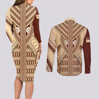 Fiji Bula Couples Matching Long Sleeve Bodycon Dress and Long Sleeve Button Shirts Tapa Pattern Design - Wonder Print Shop