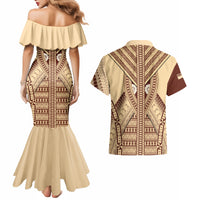 Fiji Bula Couples Matching Mermaid Dress and Hawaiian Shirt Tapa Pattern Design - Wonder Print Shop