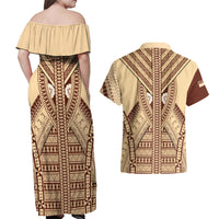 Fiji Bula Couples Matching Off Shoulder Maxi Dress and Hawaiian Shirt Tapa Pattern Design - Wonder Print Shop