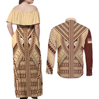 Fiji Bula Couples Matching Off Shoulder Maxi Dress and Long Sleeve Button Shirts Tapa Pattern Design - Wonder Print Shop