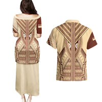 Fiji Bula Couples Matching Puletasi Dress and Hawaiian Shirt Tapa Pattern Design - Wonder Print Shop