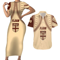 Fiji Bula Couples Matching Short Sleeve Bodycon Dress and Hawaiian Shirt Tapa Pattern Design - Wonder Print Shop