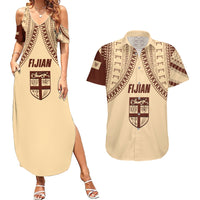 Fiji Bula Couples Matching Summer Maxi Dress and Hawaiian Shirt Tapa Pattern Design - Wonder Print Shop