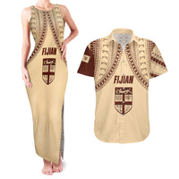 Fiji Bula Couples Matching Tank Maxi Dress and Hawaiian Shirt Tapa Pattern Design - Wonder Print Shop