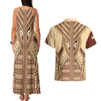 Fiji Bula Couples Matching Tank Maxi Dress and Hawaiian Shirt Tapa Pattern Design - Wonder Print Shop