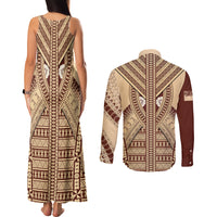 Fiji Bula Couples Matching Tank Maxi Dress and Long Sleeve Button Shirts Tapa Pattern Design - Wonder Print Shop