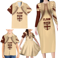 Fiji Bula Family Matching Long Sleeve Bodycon Dress and Hawaiian Shirt Tapa Pattern Design - Wonder Print Shop