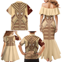 Fiji Bula Family Matching Mermaid Dress and Hawaiian Shirt Tapa Pattern Design - Wonder Print Shop