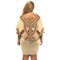 Fiji Bula Family Matching Off Shoulder Short Dress and Hawaiian Shirt Tapa Pattern Design - Wonder Print Shop