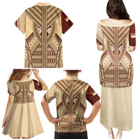 Fiji Bula Family Matching Puletasi Dress and Hawaiian Shirt Tapa Pattern Design - Wonder Print Shop