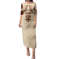 Fiji Bula Family Matching Puletasi Dress and Hawaiian Shirt Tapa Pattern Design - Wonder Print Shop