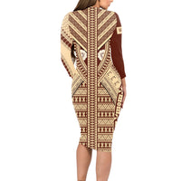 Fiji Bula Long Sleeve Bodycon Dress Tapa Pattern Design - Wonder Print Shop