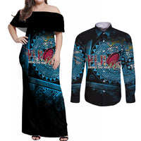 Fiji Rugby Couples Matching Off Shoulder Maxi Dress and Long Sleeve Button Shirts Bring The Heat - Wonder Print Shop
