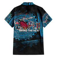 Rugby-style Hawaiian shirt, black with large blue oval graphic and Fiji lettering