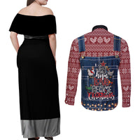 Merry Clucking Christmas Couples Matching Off Shoulder Maxi Dress and Long Sleeve Button Shirt Chicken Santa Hat - Wonder Print Shop