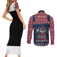 Merry Clucking Christmas Couples Matching Short Sleeve Bodycon Dress and Long Sleeve Button Shirt Chicken Santa Hat - Wonder Print Shop