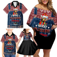 Merry Clucking Christmas Family Matching Off Shoulder Short Dress and Hawaiian Shirt Chicken Santa Hat - Wonder Print Shop