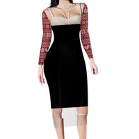 Merry Clucking Christmas Long Sleeve Bodycon Dress Chicken Santa Hat - Wonder Print Shop