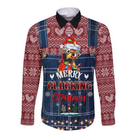 Merry Clucking Christmas Long Sleeve Button Shirt Chicken Santa Hat - Wonder Print Shop