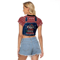 Merry Clucking Christmas Raglan Cropped T Shirt Chicken Santa Hat - Wonder Print Shop