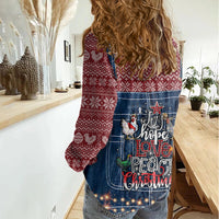 Merry Clucking Christmas Women Casual Shirt Chicken Santa Hat - Wonder Print Shop