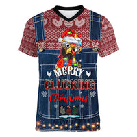 Merry Clucking Christmas Women V Neck T Shirt Chicken Santa Hat - Wonder Print Shop