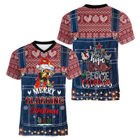 Merry Clucking Christmas Women V Neck T Shirt Chicken Santa Hat - Wonder Print Shop