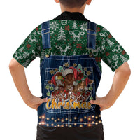 Back Christmas Hawaiian shirt with cow in Santa hat, festive 'Christmas' text graphic