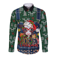 Mooey Christmas Long Sleeve Button Shirt Cow Santa Hat - Wonder Print Shop