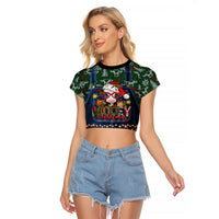 Mooey Christmas Raglan Cropped T Shirt Cow Santa Hat - Wonder Print Shop