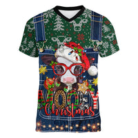 Mooey Christmas Women V Neck T Shirt Cow Santa Hat - Wonder Print Shop