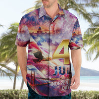 4th of July Hawaiian shirt with fireworks, Independence Day text, and big number 4