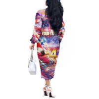 Custom 4th Of July Independence Day American Off The Shoulder Long Sleeve Dress - Wonder Print Shop