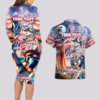 Personalized American Independence Day Couples Matching Long Sleeve Bodycon Dress and Hawaiian Shirt 4th of July Statue of Liberty - Wonder Print Shop