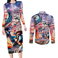 Personalized American Independence Day Couples Matching Long Sleeve Bodycon Dress and Long Sleeve Button Shirt 4th of July Statue of Liberty - Wonder Print Shop