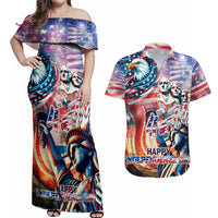 Personalized American Independence Day Couples Matching Off Shoulder Maxi Dress and Hawaiian Shirt 4th of July Statue of Liberty - Wonder Print Shop