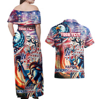 Personalized American Independence Day Couples Matching Off Shoulder Maxi Dress and Hawaiian Shirt 4th of July Statue of Liberty - Wonder Print Shop