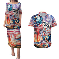 Personalized American Independence Day Couples Matching Puletasi and Hawaiian Shirt 4th of July Statue of Liberty - Wonder Print Shop