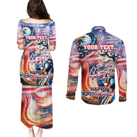 Personalized American Independence Day Couples Matching Puletasi and Long Sleeve Button Shirt 4th of July Statue of Liberty - Wonder Print Shop