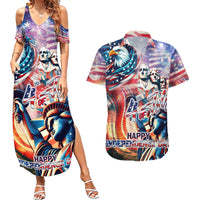 Personalized American Independence Day Couples Matching Summer Maxi Dress and Hawaiian Shirt 4th of July Statue of Liberty - Wonder Print Shop