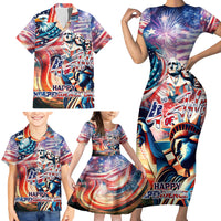 Personalized American Independence Day Family Matching Short Sleeve Bodycon Dress and Hawaiian Shirt 4th of July Statue of Liberty - Wonder Print Shop